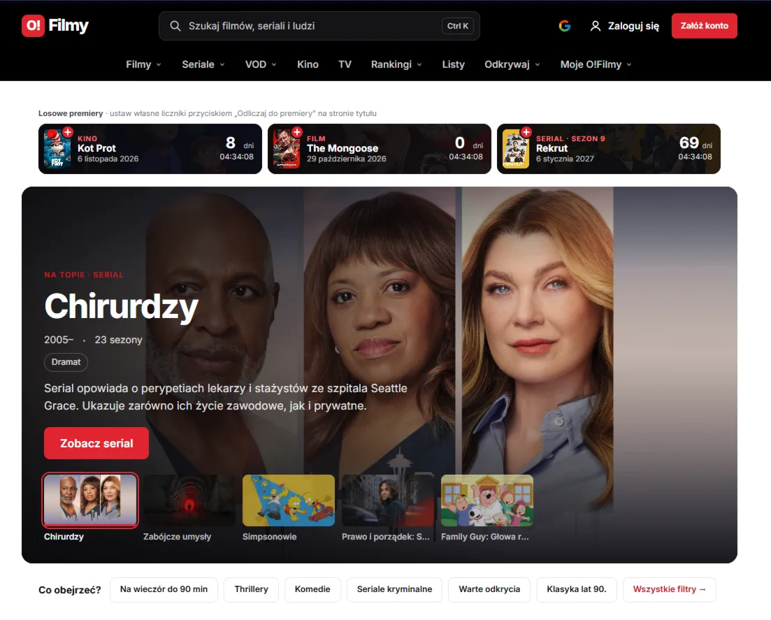 Podgląd: O!Filmy.pl — niezależny, niekomercyjny portal o filmach i serialach